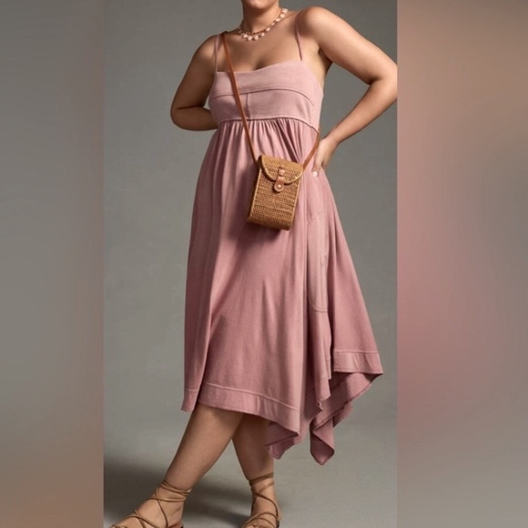Anthropologie Daily Practice Asymmetrical A-Line Midi Dress Handkerchief Mauve L - Picture 1 of 12